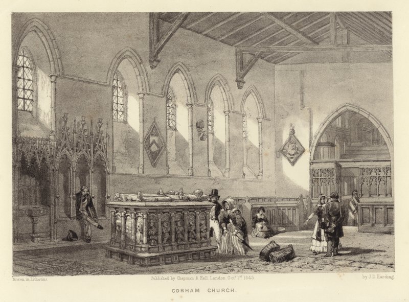 Kościół Cobham (lithotint) autorstwa James Duffield Harding