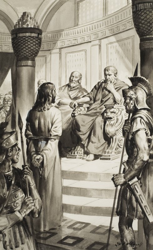 Chrystus przed Poncjuszem Piłatem (gwasz na papierze) autorstwa James Edwin McConnell
