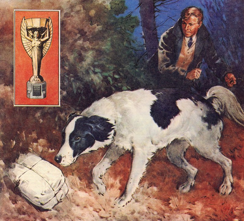 Pickles, The World Cup Dog (kolorowa litografia) autorstwa James Edwin McConnell