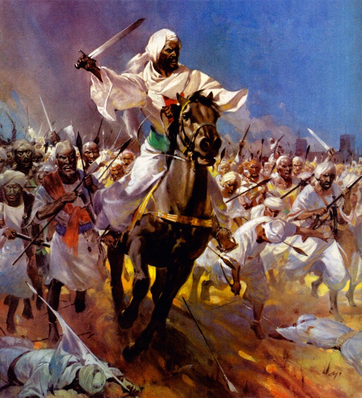 Walka o Chartum - Muhammad Ahmad (kolorowa litografia) autorstwa James Edwin McConnell