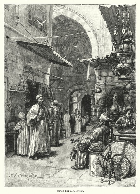 Mosiądz Bazar, Kair (grawerowanie) autorstwa James Shaw Crompton