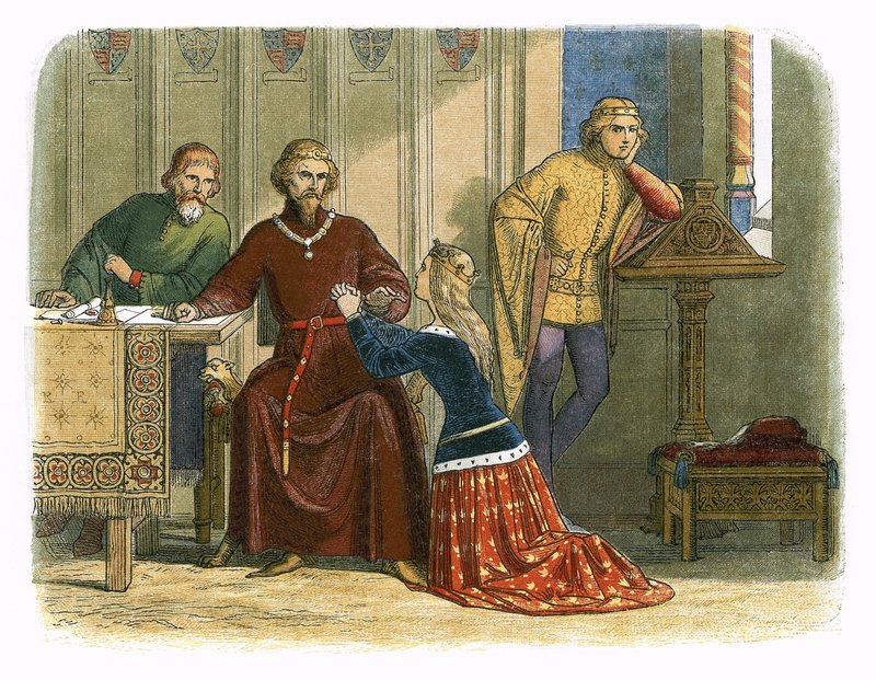 Królowa Anna wstawia się za sir Simonem Burleyem u Gloucester i Arundel autorstwa James William Edmund Doyle