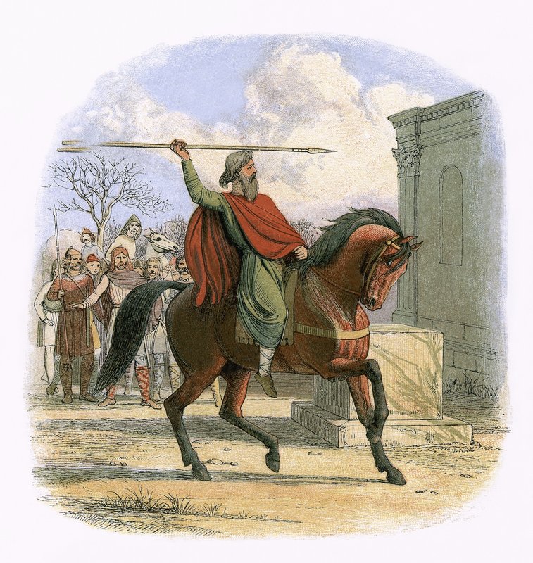 Arcykapłan Coifi profanuje świątynię bożków autorstwa James William Edmund Doyle