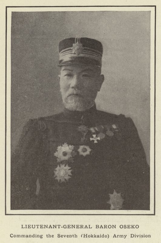 Generał porucznik Baron Oseko, dowodzący siódmą dywizją armii (Hokkaido) autorstwa Japanese Photographer