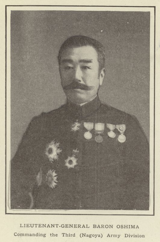 Generał porucznik Baron Oshima, dowodzący 3. Dywizją Armii (Nagoi) autorstwa Japanese Photographer