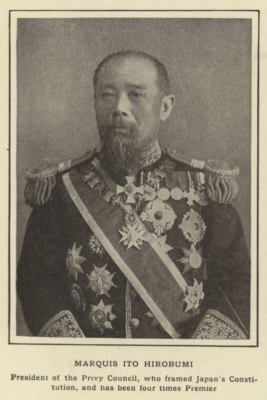 markiz Ito Hirobumi, przewodniczący Tajnej Rady, który stworzył japońską konstytucję i był czterokrotnym premierem autorstwa Japanese Photographer