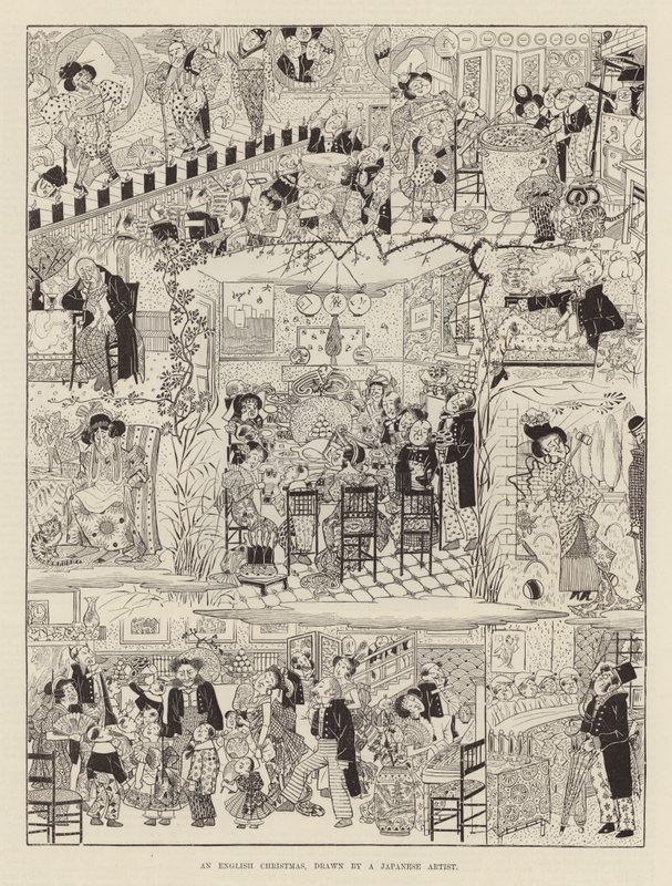 Angielskie Boże Narodzenie narysowane przez japońskiego artystę (grafika) autorstwa Japanese School