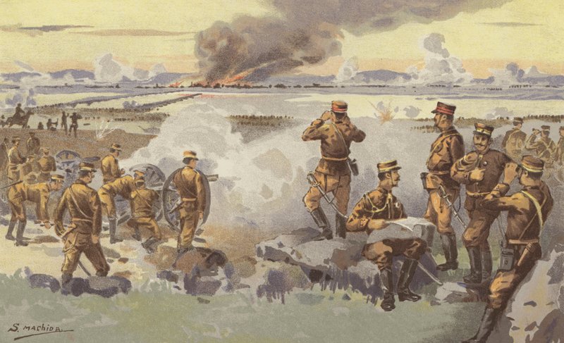 Bombardowanie Liao-yang przez naszą artylerię (chromolitho) autorstwa Japanese School