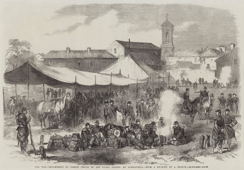 Wojna, obóz wojsk francuskich na Piazza Savona, w Alessandrii autorstwa Jean Adolphe Beauce