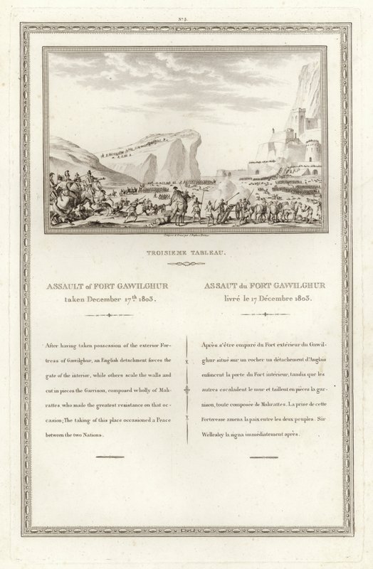 Atak na Fort Gawilghur, zdobyty 17 grudnia 1803 autorstwa Jean Duplessi Bertaux