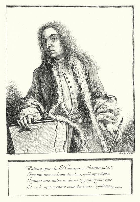 Autoportret francuskiego artysty Antoine Watteau (grafika) autorstwa Jean Antoine (after) Watteau