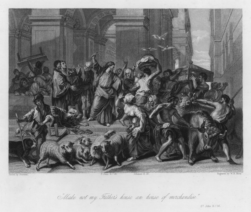 Profanowie wypędzeni ze świątyni, św Jan II autorstwa Jean Baptiste (after) Jouvenet