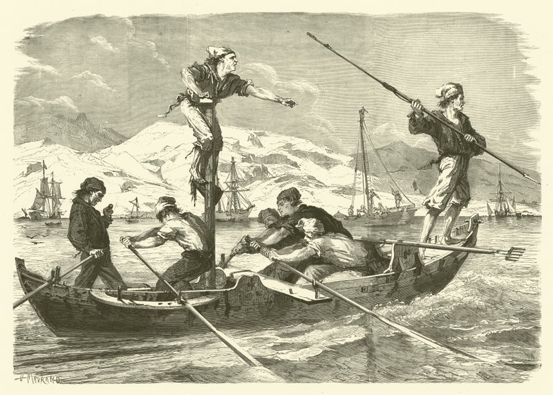 Łowienie miecznika u wybrzeży Sycylii (grafika) autorstwa Jean Baptiste Henri Durand Brager