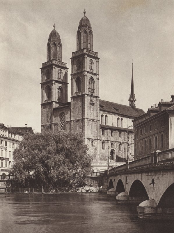 Szwajcaria: Zurych, Katedra (zdjęcie czarno-białe) autorstwa Jean Gaberell