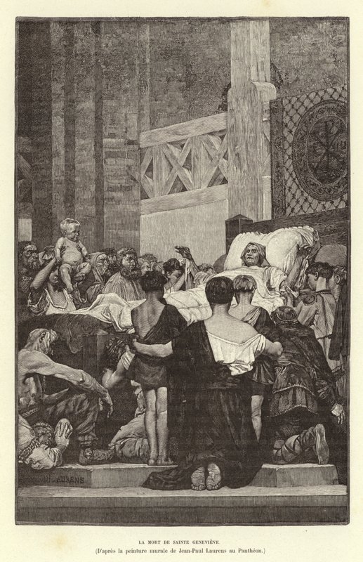 La Mort de Sainte Genevieve. Śmierć św Genevieve, c512 (rycina) autorstwa Jean Louis Hamon