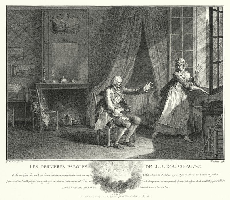 Ostatnie słowa Jean-Jacques Rousseau (rycina) autorstwa Jean Michel the Younger Moreau