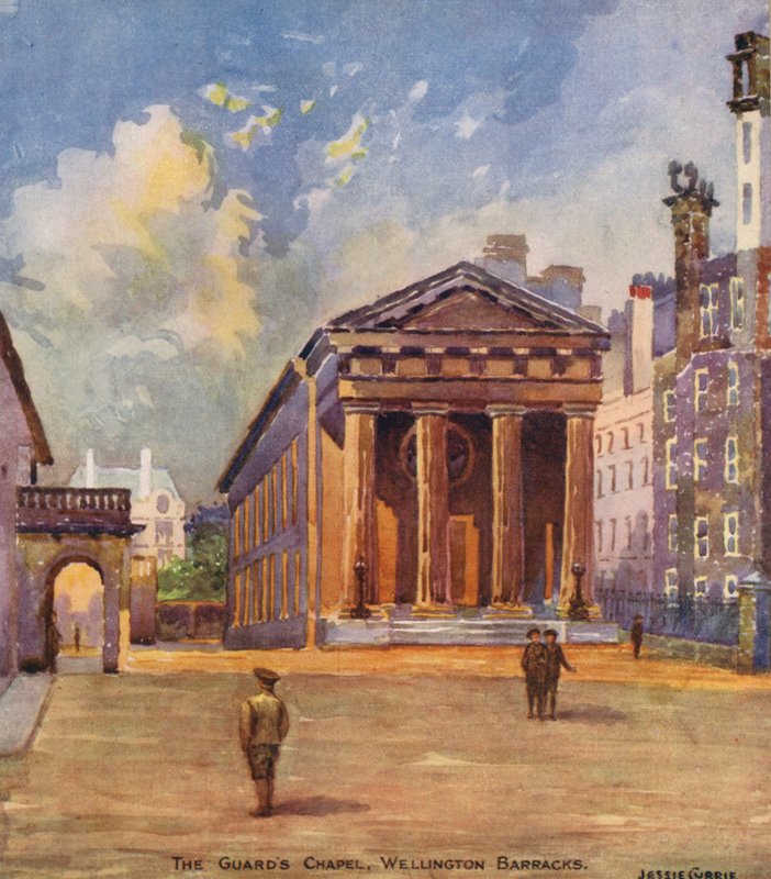 Kaplica Gwardii, Wellington Barracks (kolorowa litografia) autorstwa Jessie Currie