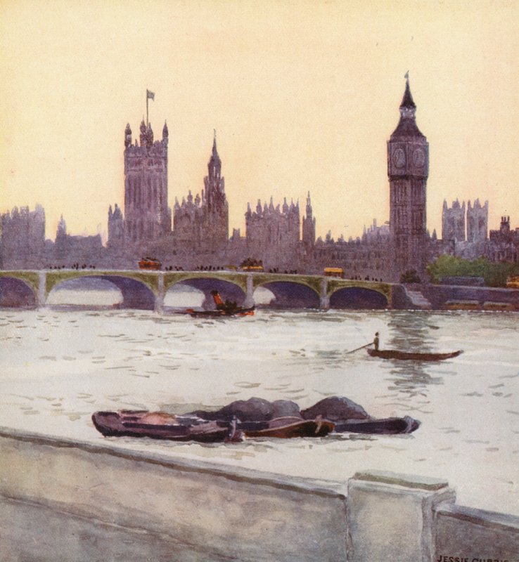 Houses of Parliament (kolorowa litografia) autorstwa Jessie Currie