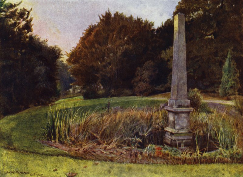 Chiswick House, Obelisk w basenie (kolor lito) autorstwa Jessie MacGregor