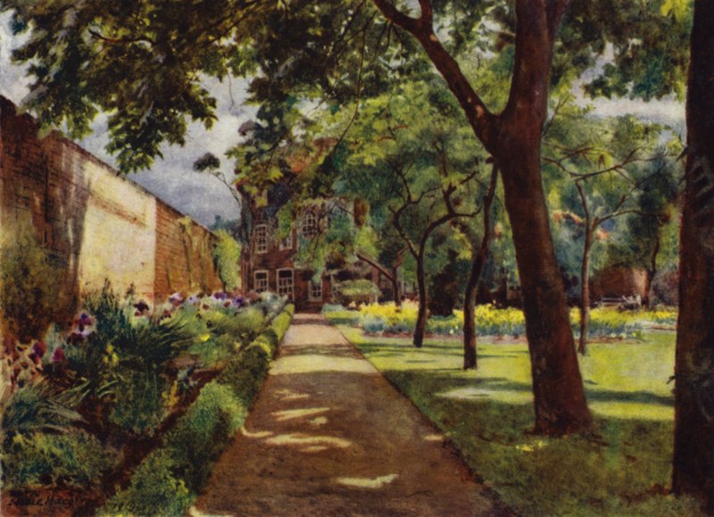 Hogarth House, Widok domu i ogrodu (kolor lito) autorstwa Jessie MacGregor