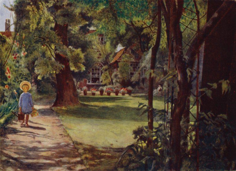 Kelmscott House, The Garden, patrząc z rzeki (kolor lito) autorstwa Jessie MacGregor