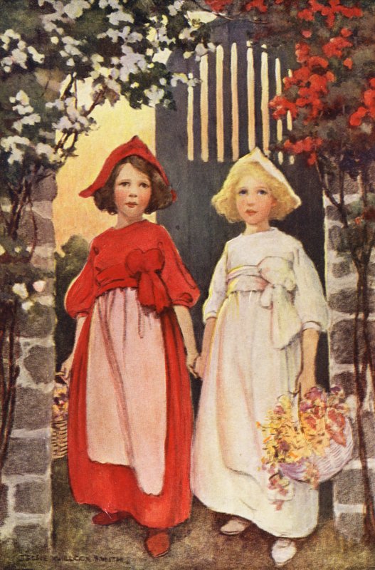 Królewna Śnieżka i Rose-Red (kolorowa litografia) autorstwa Jessie Willcox Smith