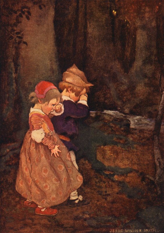 The Babes In The Wood (kolorowa litografia) autorstwa Jessie Willcox Smith
