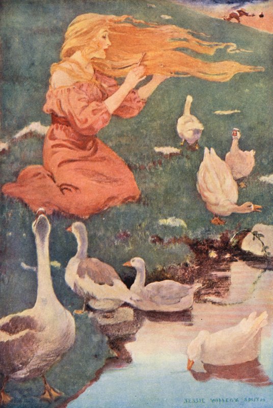 Gęsia dziewczynka (kolorowa litografia) autorstwa Jessie Willcox Smith