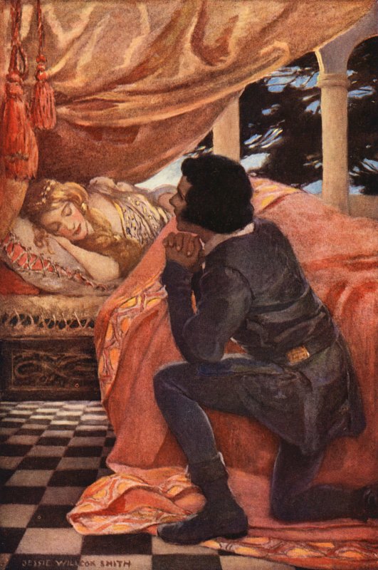 Śpiąca królewna (kolorowa litografia) autorstwa Jessie Willcox Smith
