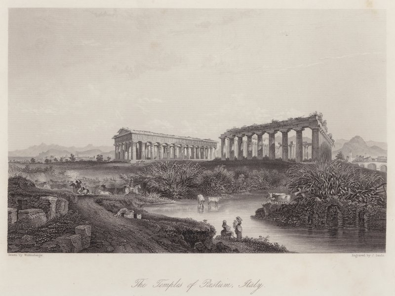 Świątynie Paestum, Włochy (rycina) autorstwa Johan Wolfensberger