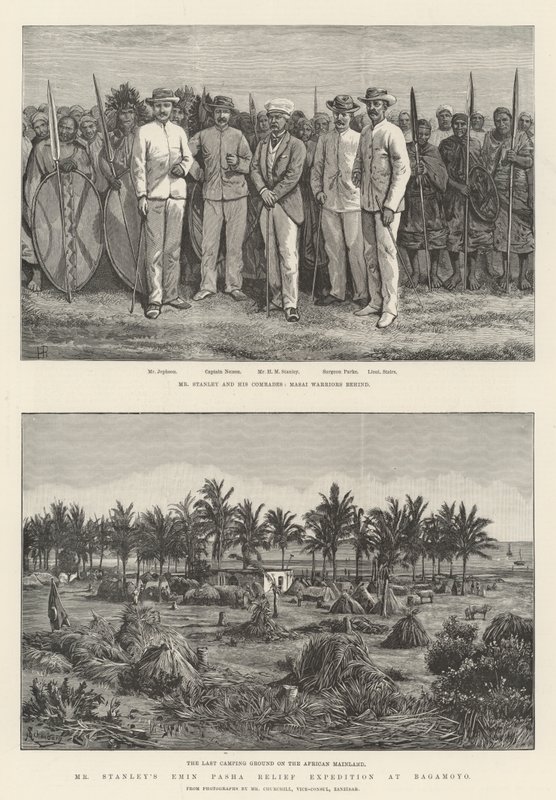 Emin Pasha Relief Expedition pana Stanleya w Bagamoyo autorstwa Johann Nepomuk Schonberg
