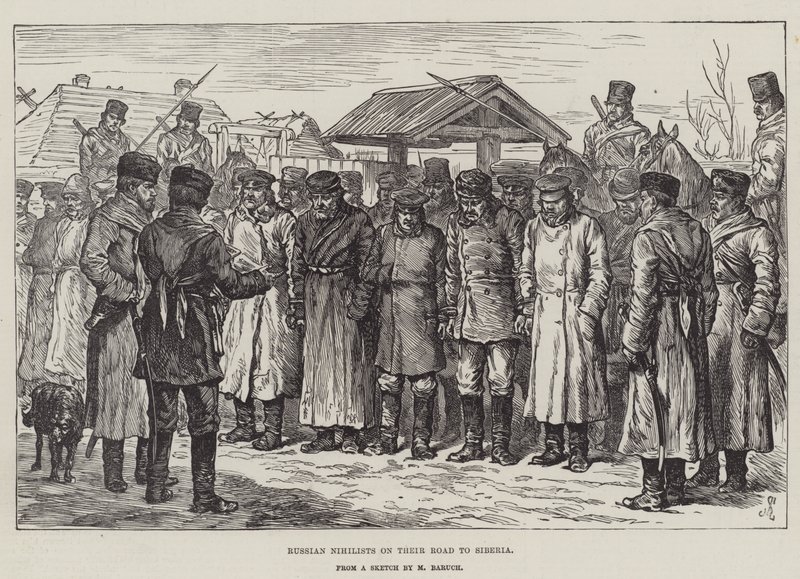 Rosyjscy nihiliści na drodze na Syberię autorstwa Johann Nepomuk Schonberg