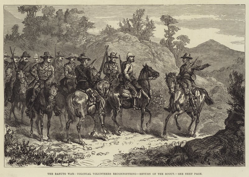 Wojna Basuto, zwiad ochotników kolonialnych, Powrót zwiadowcy autorstwa Johann Nepomuk Schonberg