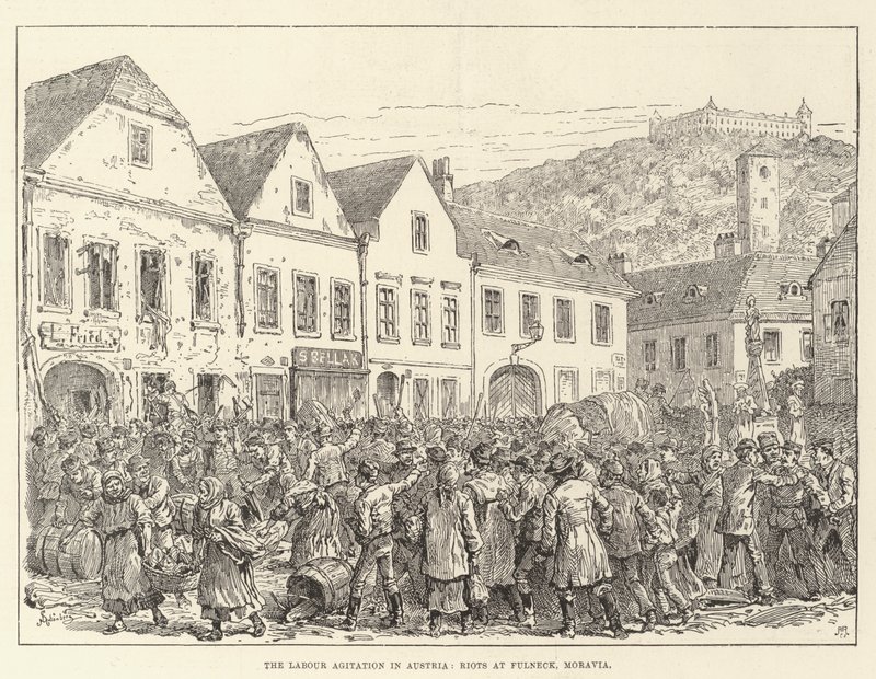 Agitacja Pracy w Austrii, zamieszki w Fulneck, Morawy autorstwa Johann Nepomuk Schonberg