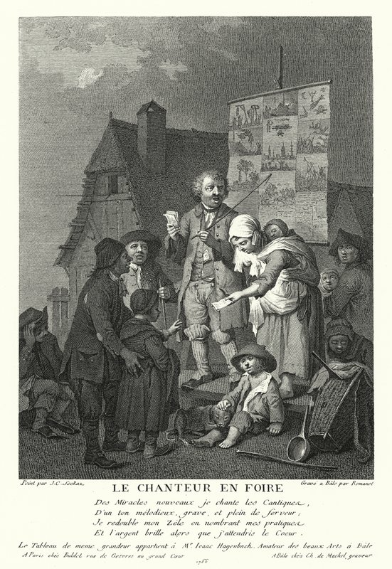 Piosenkarka na targach (grafika) autorstwa Johann Conrad Seekatz