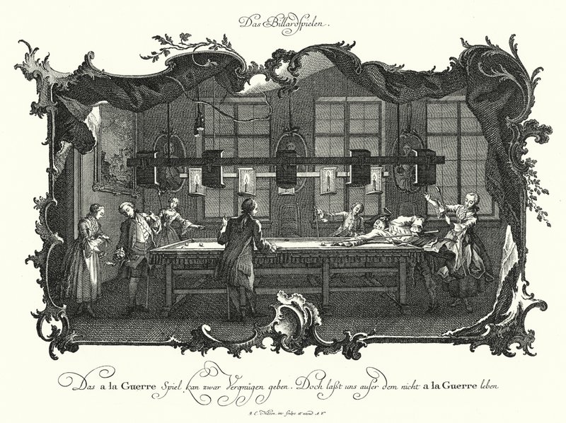Gra w bilard (grawerowanie) autorstwa Johann Esaias Nilson