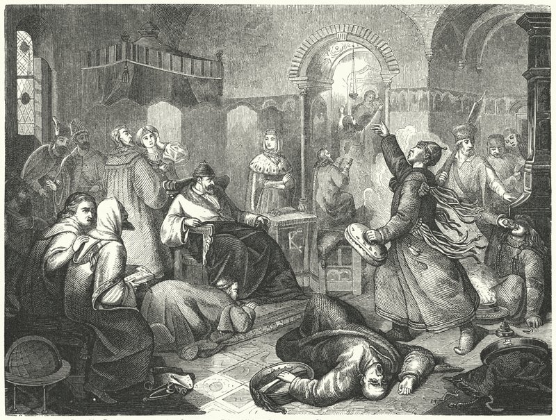 Fiński czarownik przepowiadający rychłą śmierć Iwana Groźnego (rycina) autorstwa Johann Karl Baehr