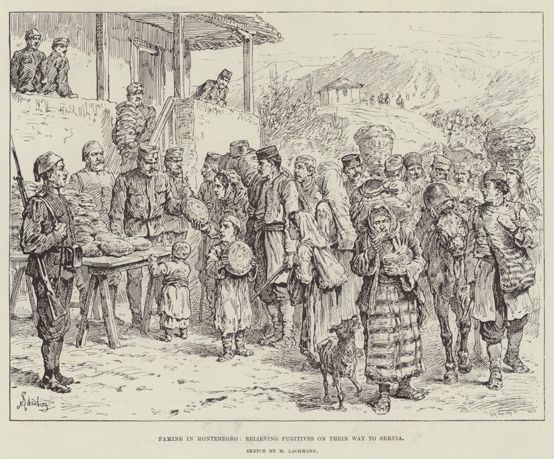 Głód w Czarnogórze, uwolnienie uciekinierów w drodze do Serbii autorstwa Johann Nepomuk Schonberg