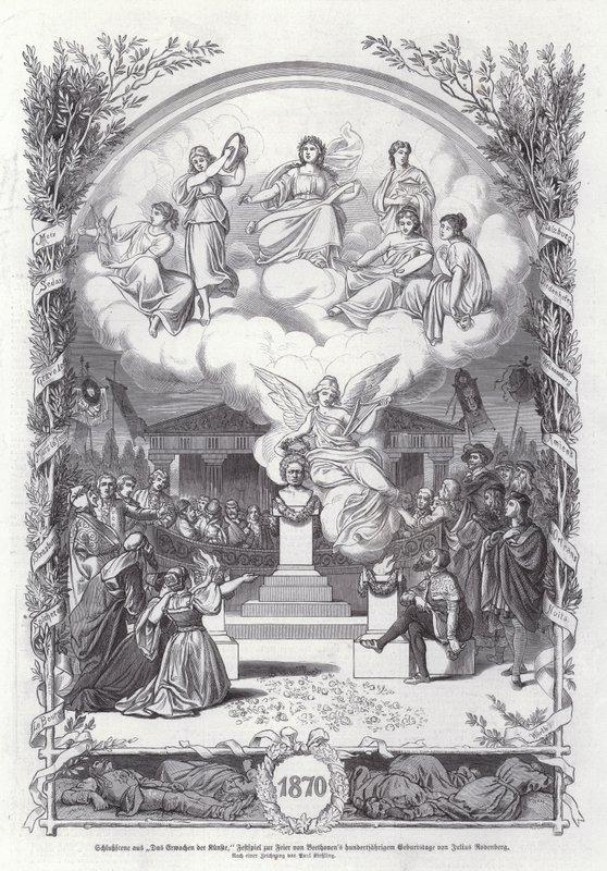 Ostatnia scena z Przebudzenia sztuki, obchody stulecia urodzin Beethovena, autorstwa Juliusa Rodenberga (rycina) autorstwa Johann Paul Adolf Kiessling