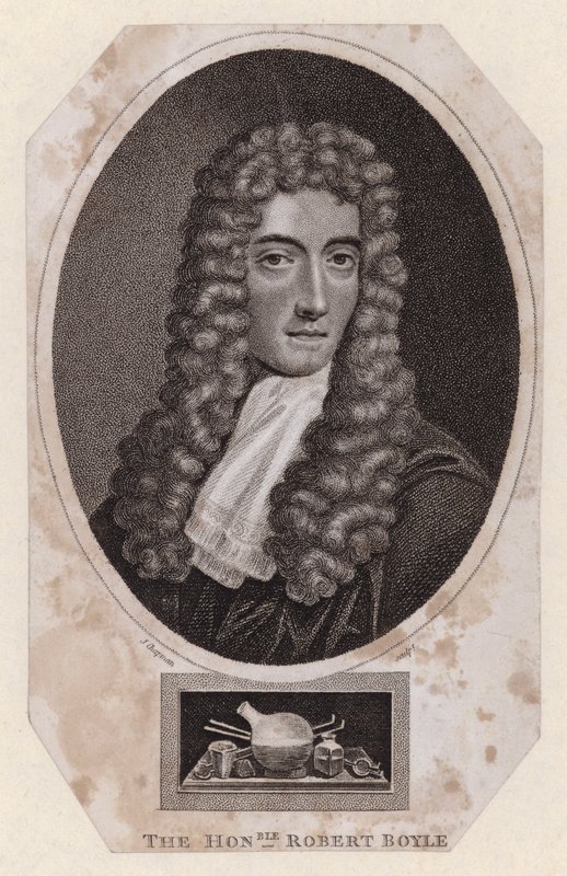 Robert Boyle, anglo-irlandzki filozof przyrody i chemik (grafika) autorstwa Johannes (after) Kerseboom