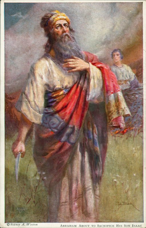 Abraham składający w ofierze swojego syna Izaaka (kolorowa litografia) autorstwa Johannes Adolf Tillack