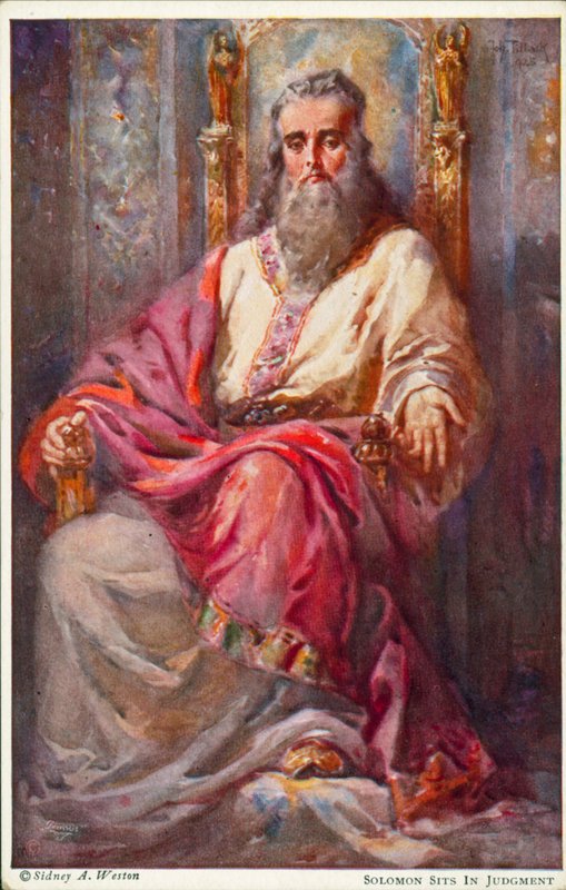 Salomon zasiada przed sądem (kolorowa litografia) autorstwa Johannes Adolf Tillack