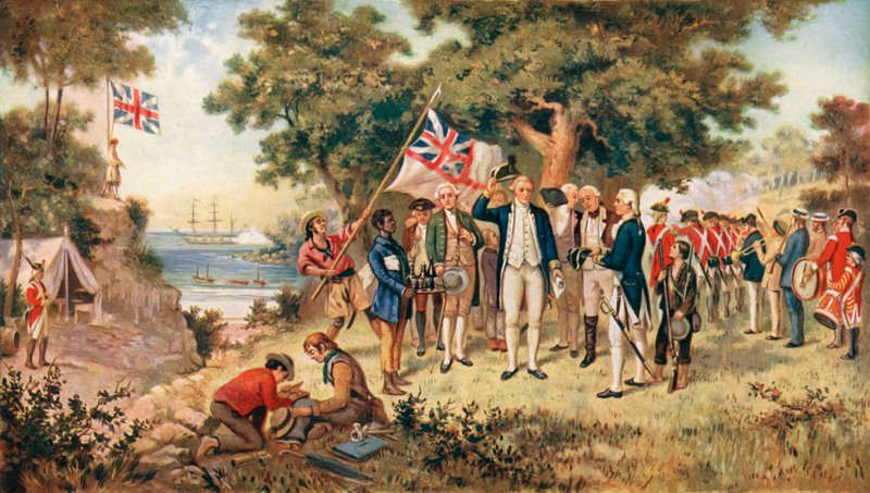 Kapitan Cook przejmuje w posiadanie kontynent australijski w imieniu Korony Brytyjskiej, 1770 autorstwa John Alexander after Gilfillan