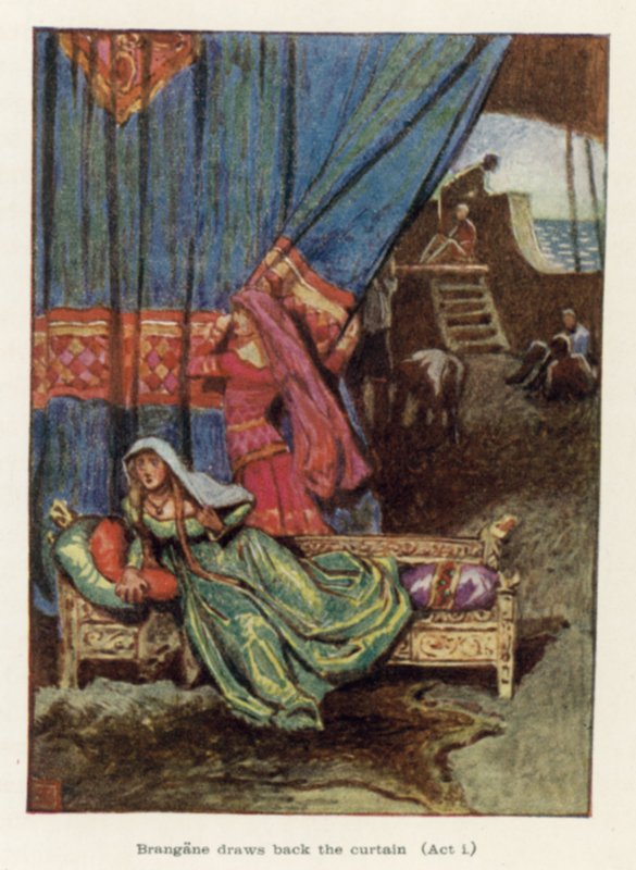 Brangane cofa kurtynę, Akt I autorstwa John Byam Liston Shaw
