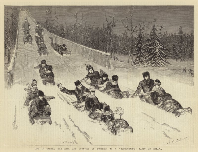Życie w Kanadzie, hrabia i hrabina Dufferin na sankach w Ottawie autorstwa John Charles Dollman