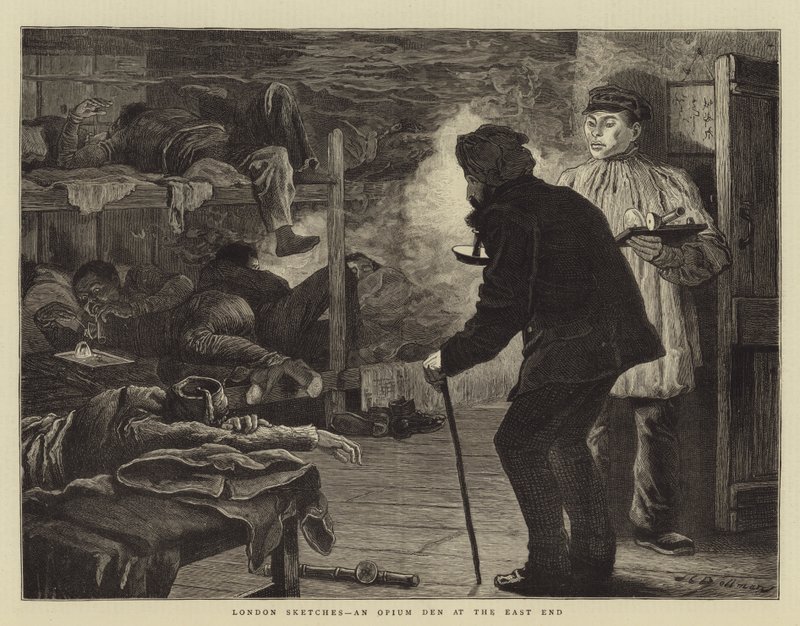 London Sketches, legowisko opium na East Endzie autorstwa John Charles Dollman