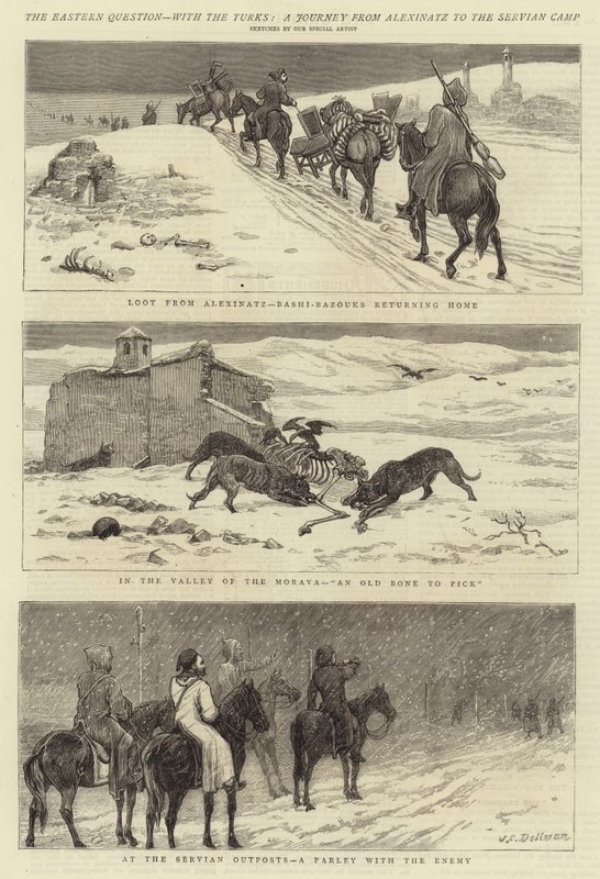 Kwestia wschodnia, z Turkami, podróż z Aleksinatz do obozu serbskiego autorstwa John Charles Dollman