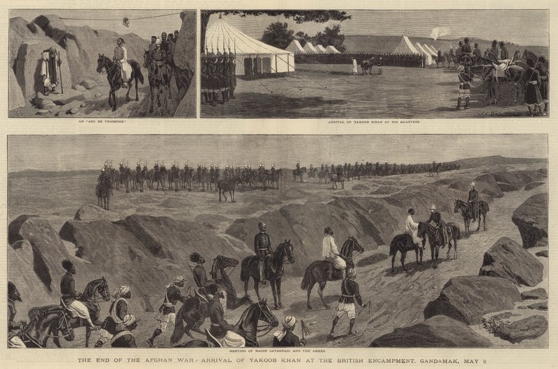Koniec wojny afgańskiej, przybycie Yakooba Khana do brytyjskiego obozu, Gandamak, 8 maja autorstwa John Charles Dollman