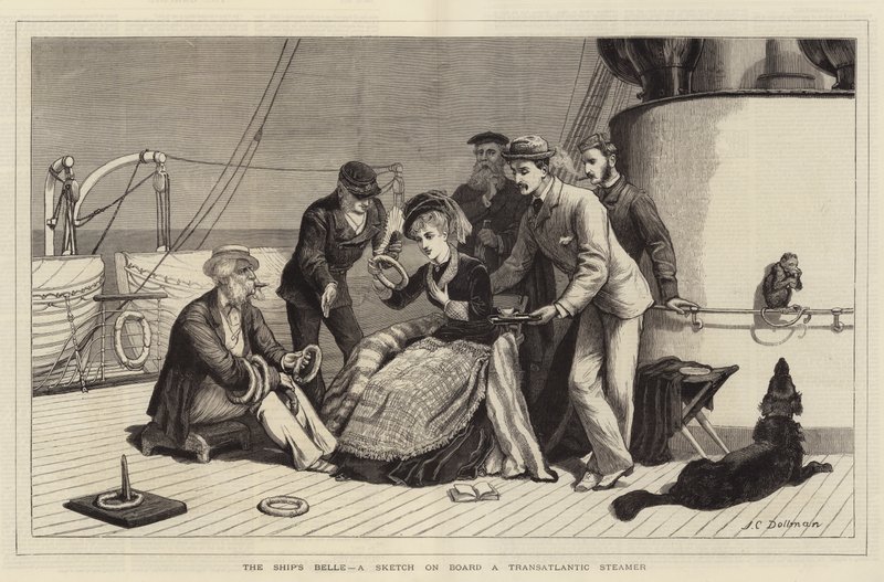Belle statku, szkic na pokładzie transatlantyckiego parowca autorstwa John Charles Dollman
