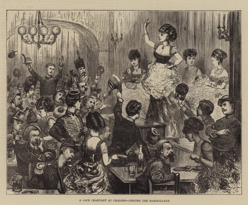 Cafe Chantant w Chalons, śpiewając Marsyliankę autorstwa John Charlton